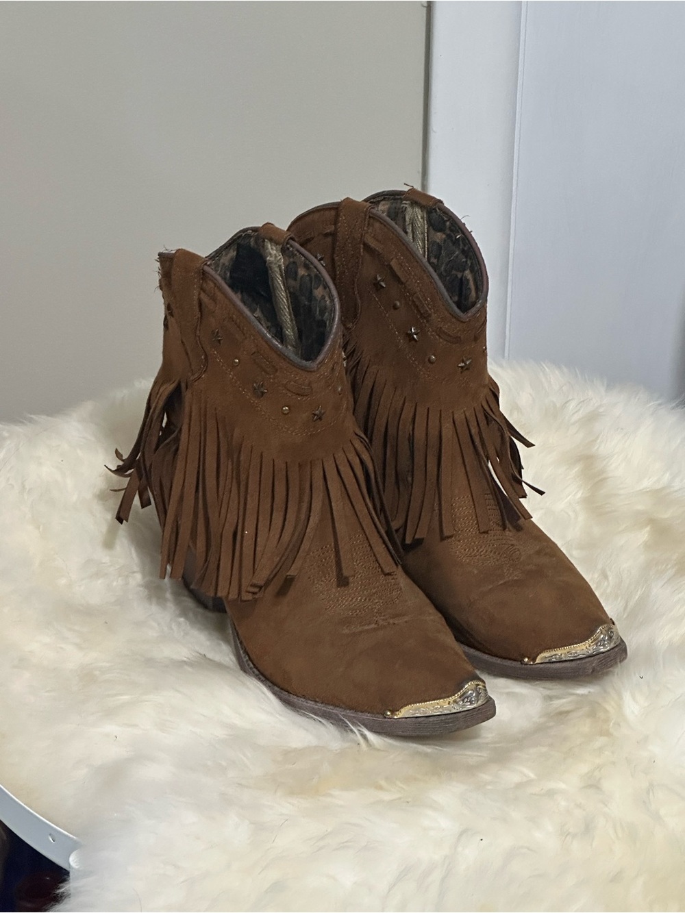 Dingo Hang Low Fringe Leather Short Heeled Women's Sz 8 Cowboy Boots Rodeo